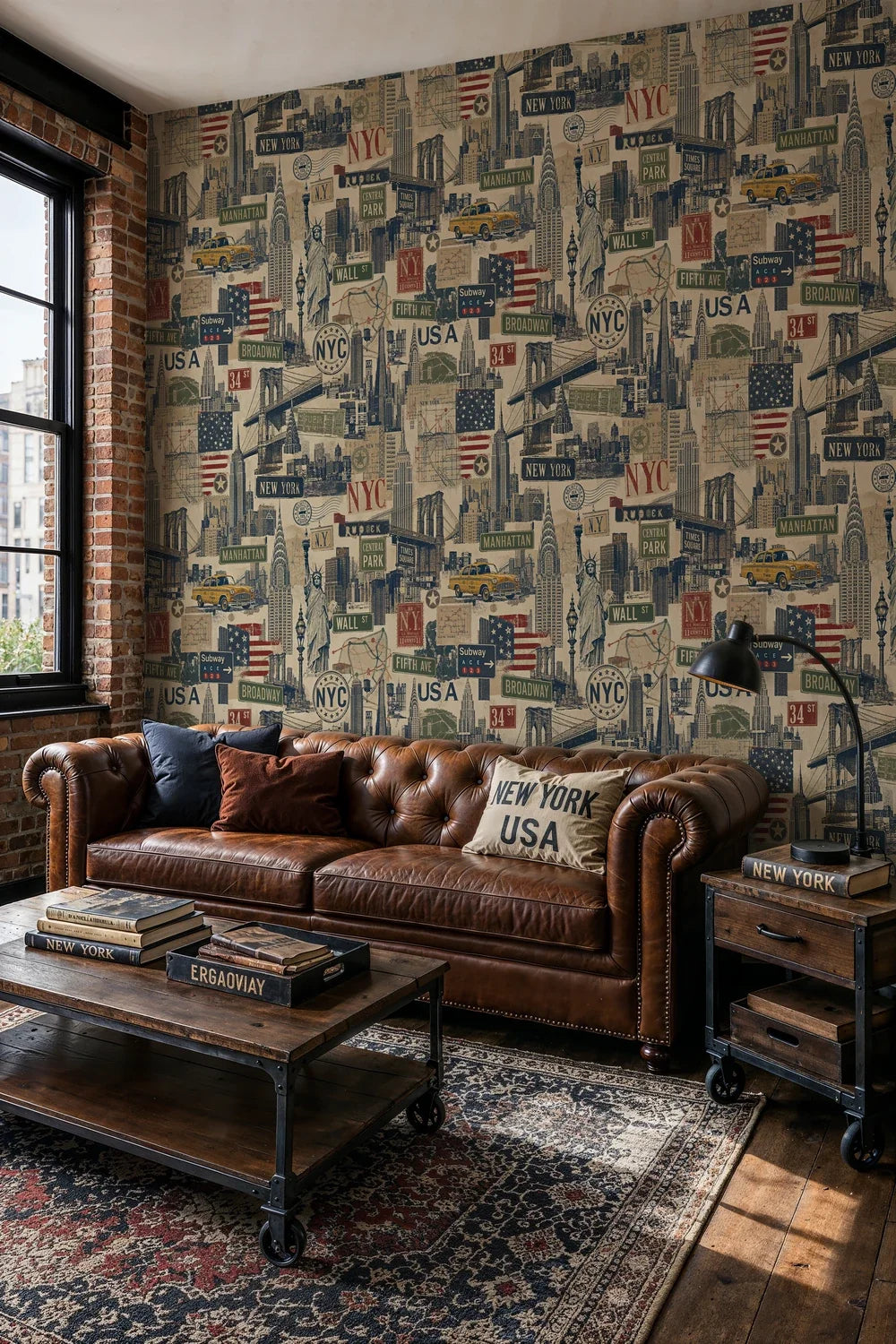 New York City Vintage Collage Wallpaper-1