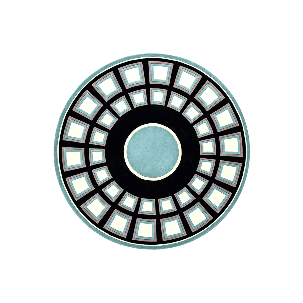 Hand Tufted Coffered Dome Round Wool Rug | Black, Teal & Cream | Vitran by Rugfine