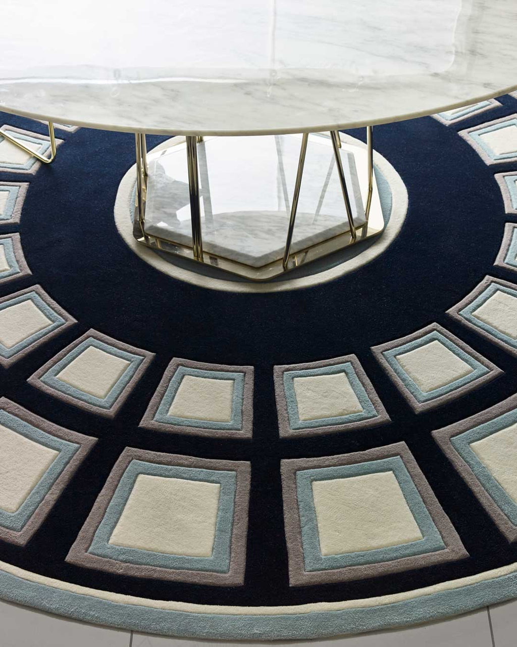 Hand Tufted Coffered Dome Round Wool Rug | Black, Teal & Cream | Vitran by Rugfine