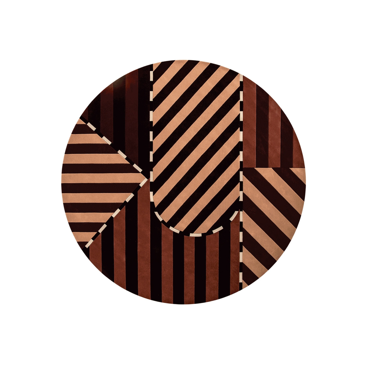 Hand Tufted Striped Round Wool Rug | Terracotta, Tan & Espresso | Vizend by Rugfine