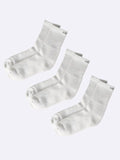 Pack of 3 white cotton crew socks with cushioned sole and breathable mesh, ideal for comfort and fast delivery