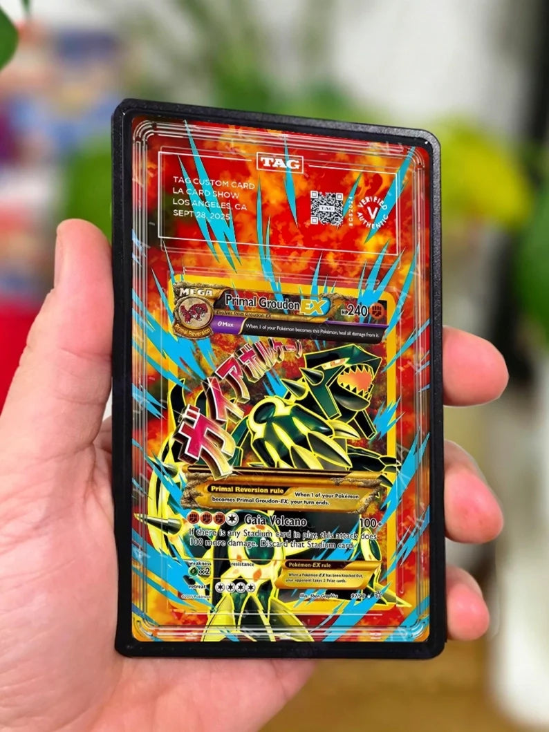 Primal Groudon EX trading card in TAG slab, extended artwork