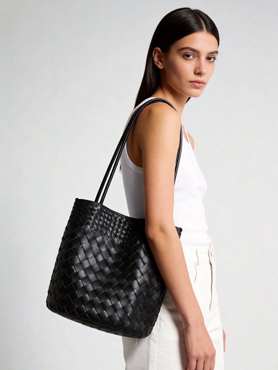 Woven Lambskin Bucket Tote – Artisanal Leather Shoulder Bag - Totes at Dealshubindia