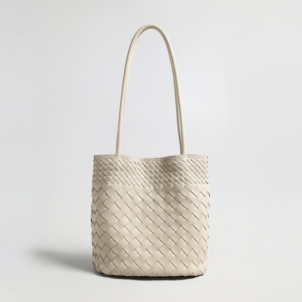 Woven Lambskin Bucket Tote – Artisanal Leather Shoulder Bag - Totes at Dealshubindia
