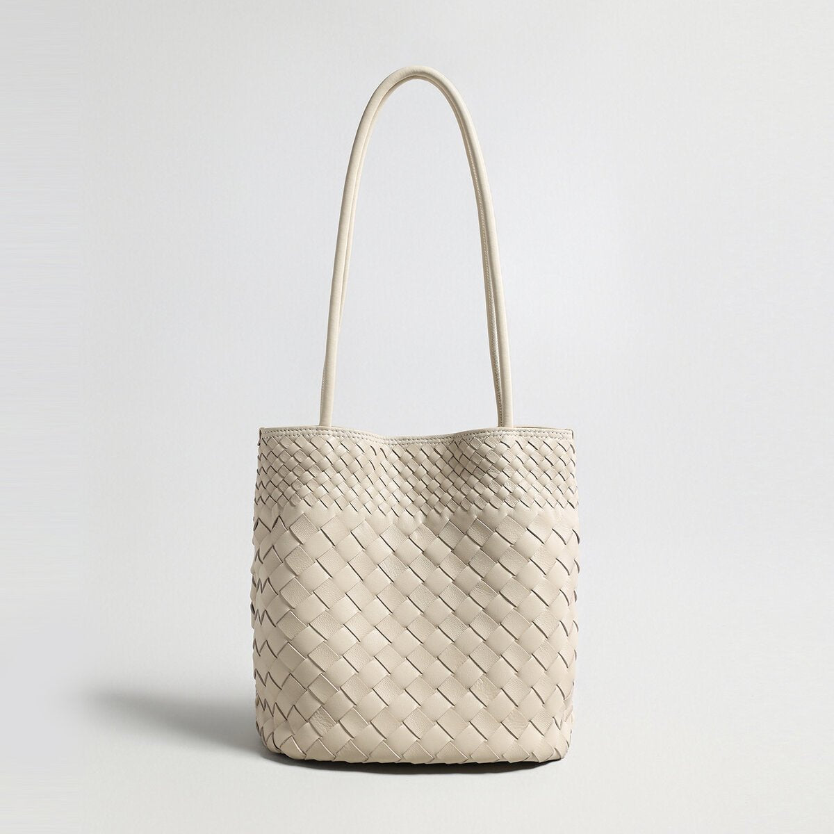 Woven Lambskin Bucket Tote – Artisanal Leather Shoulder Bag - Totes at Dealshubindia