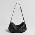 Woven Lambskin Leather Crescent Shoulder Bag – Intrecciato Weave with Adjustable Strap - Shoulder Bags at Dealshubindia