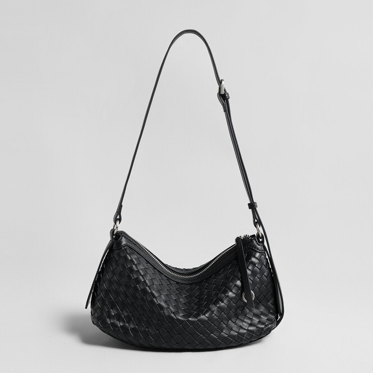 Woven Lambskin Leather Crescent Shoulder Bag – Intrecciato Weave with Adjustable Strap - Shoulder Bags at Dealshubindia