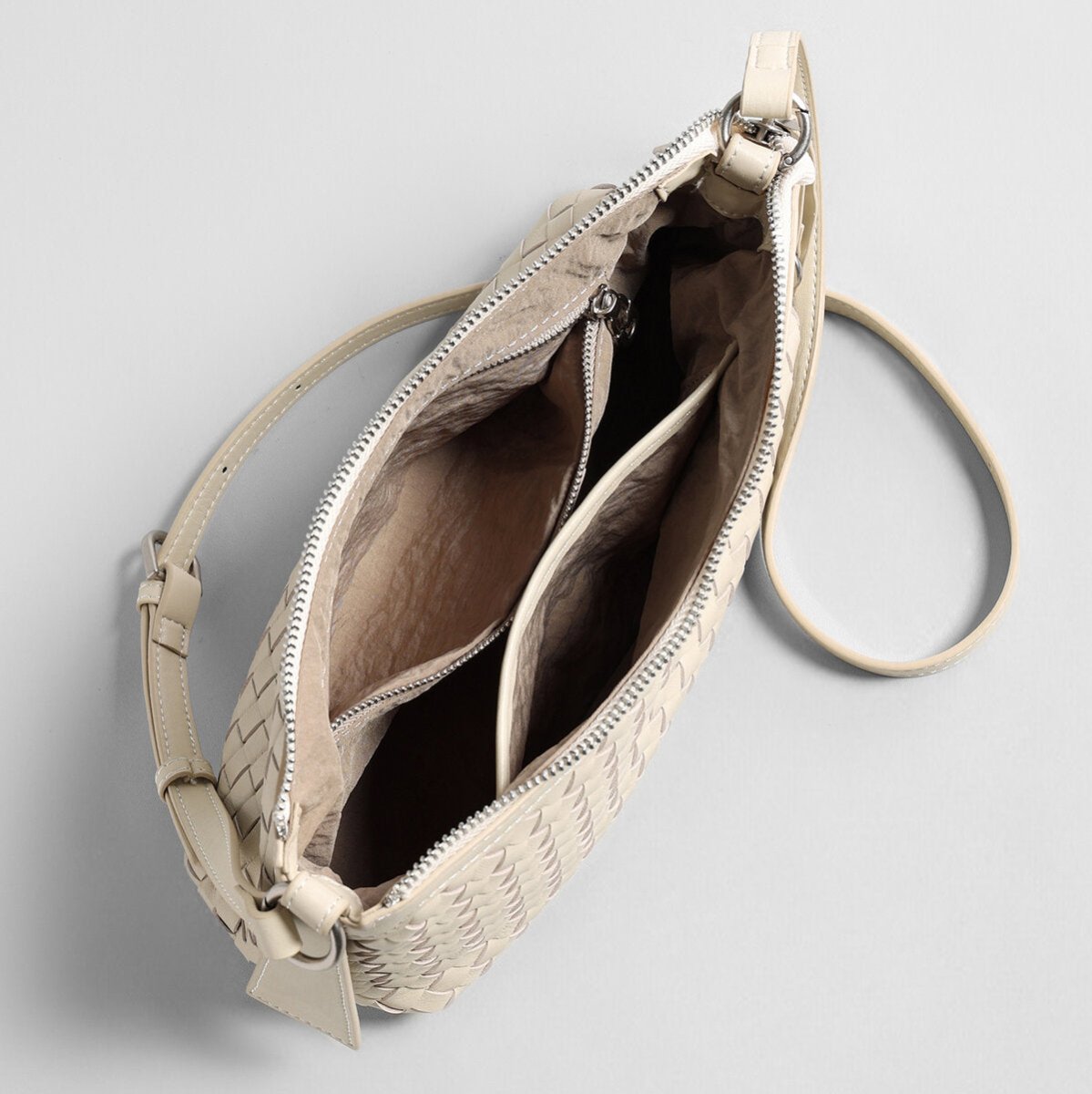 Woven Lambskin Leather Crescent Shoulder Bag – Intrecciato Weave with Adjustable Strap - Shoulder Bags at Dealshubindia