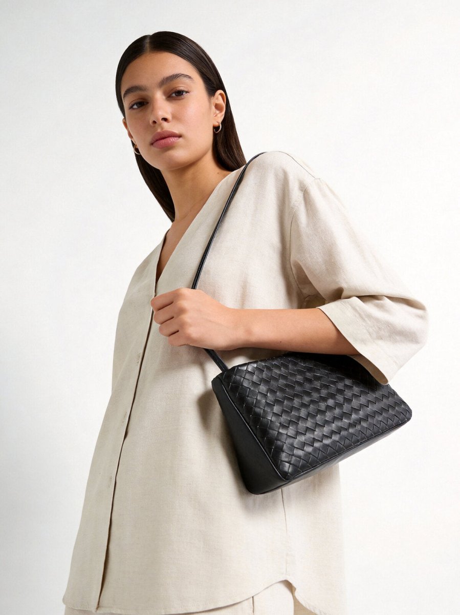 Woven Lambskin Shoulder Bag – Soft Structured Leather Crossbody Bag - Shoulder Bags at Dealshubindia