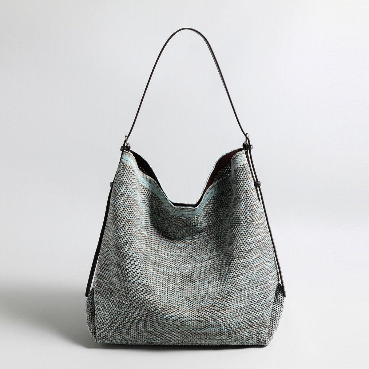 Woven Textile Hobo Shoulder Bag – Draped V-Top with Adjustable Leather Strap - Shoulder Bags at Dealshubindia