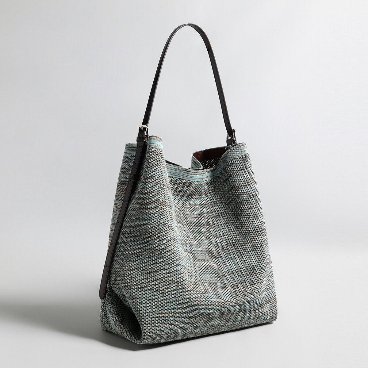 Woven Textile Hobo Shoulder Bag – Draped V-Top with Adjustable Leather Strap - Shoulder Bags at Dealshubindia