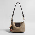 Woven Textile Shoulder Bag – Leather Flap, Beaded Charm & Convertible Strap - Shoulder Bags at Dealshubindia